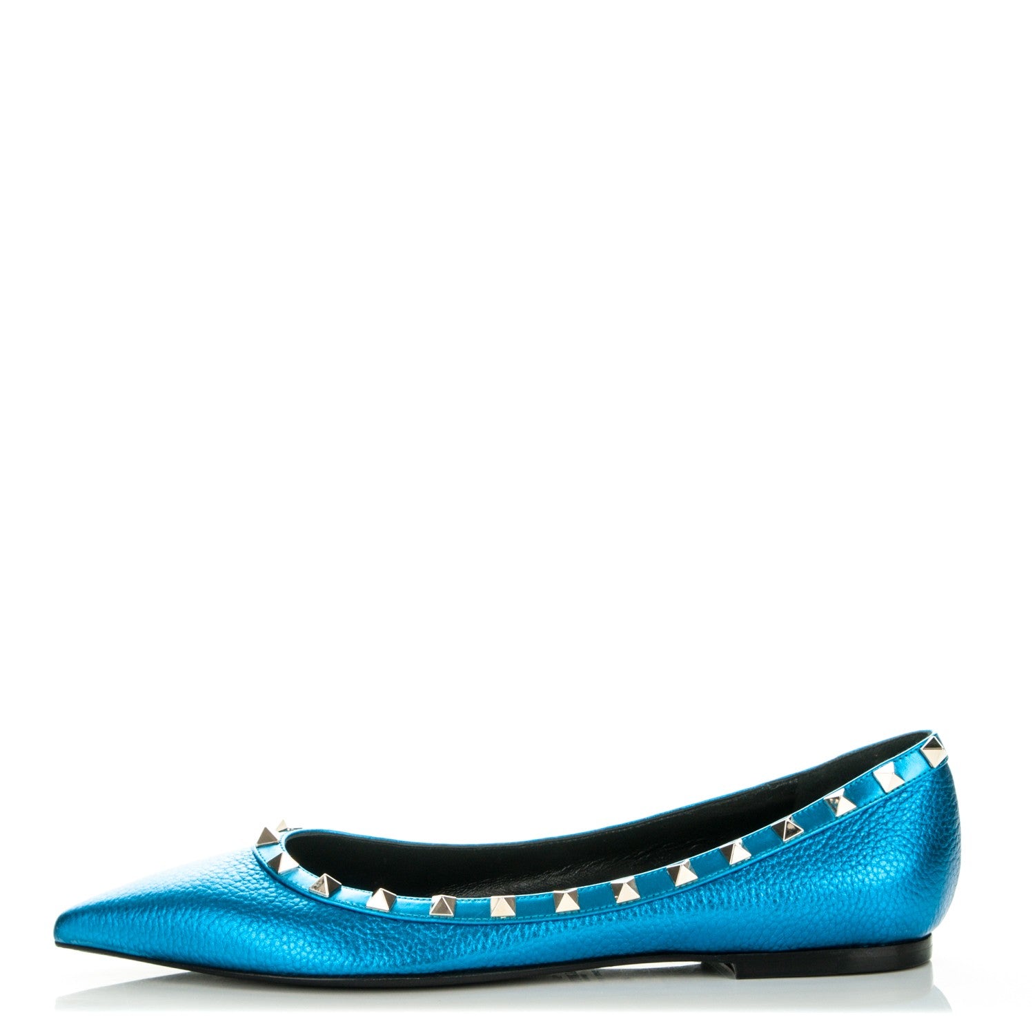 Valentino Garavani Metallic Pebbled Calfskin Rockstud Ballerina Flats 40 Light Blue 1 of 7