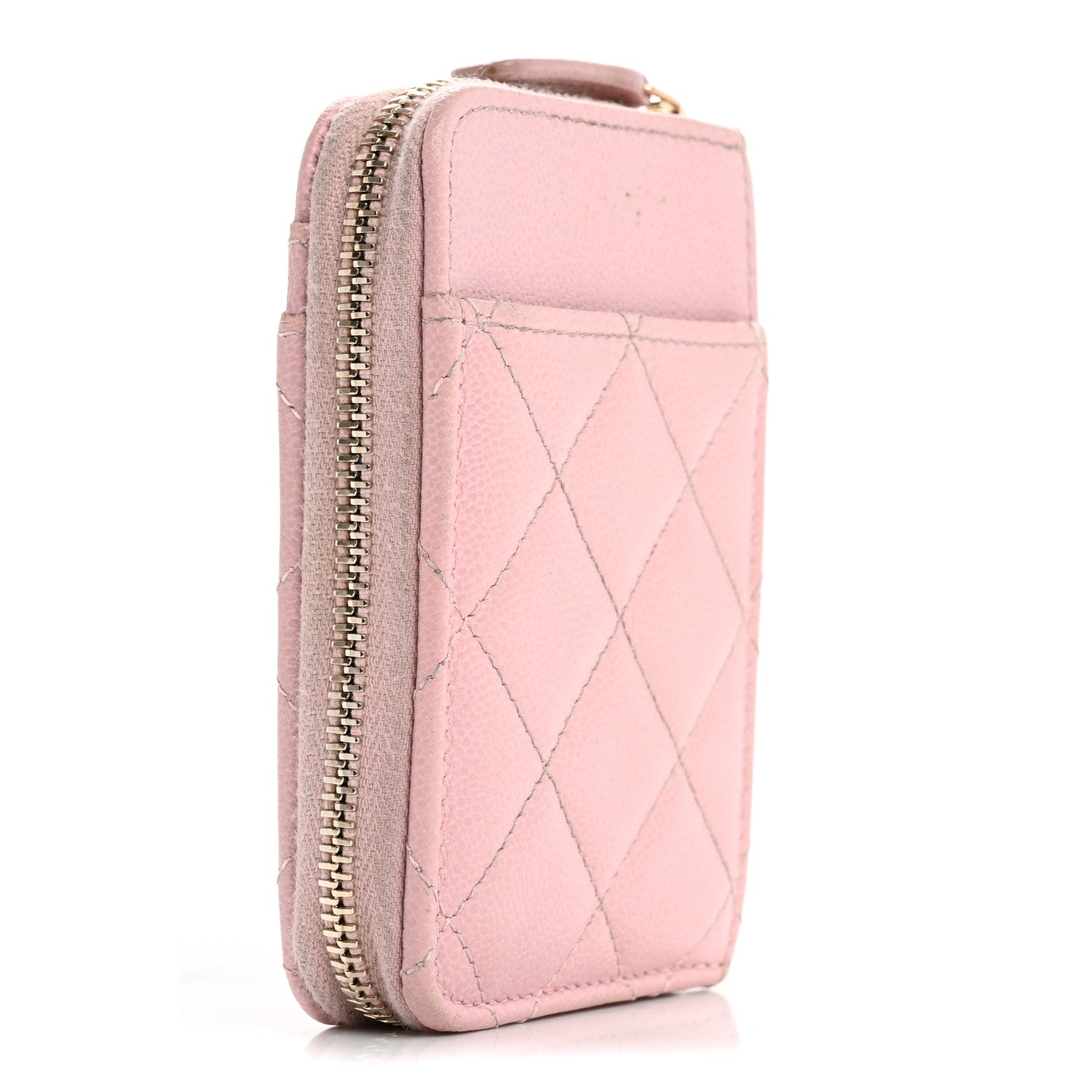 Chanel Caviar Quilted Studded CC Zip Card Holder Pink 3 of 14