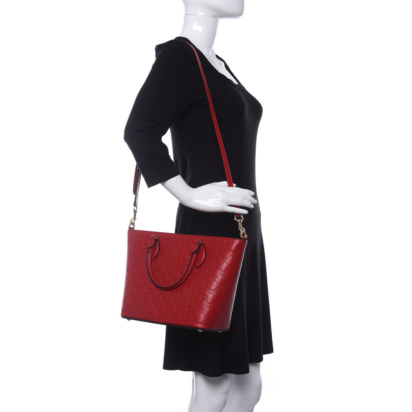 Guccissima Small Zippered Bucket Tote Hibiscus Red