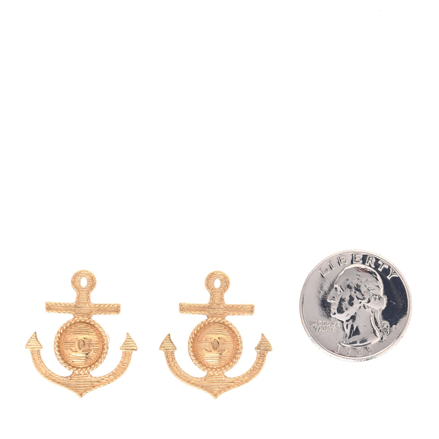 Chanel Metal Anchor CC Clip On Earrings Gold 2 of 4