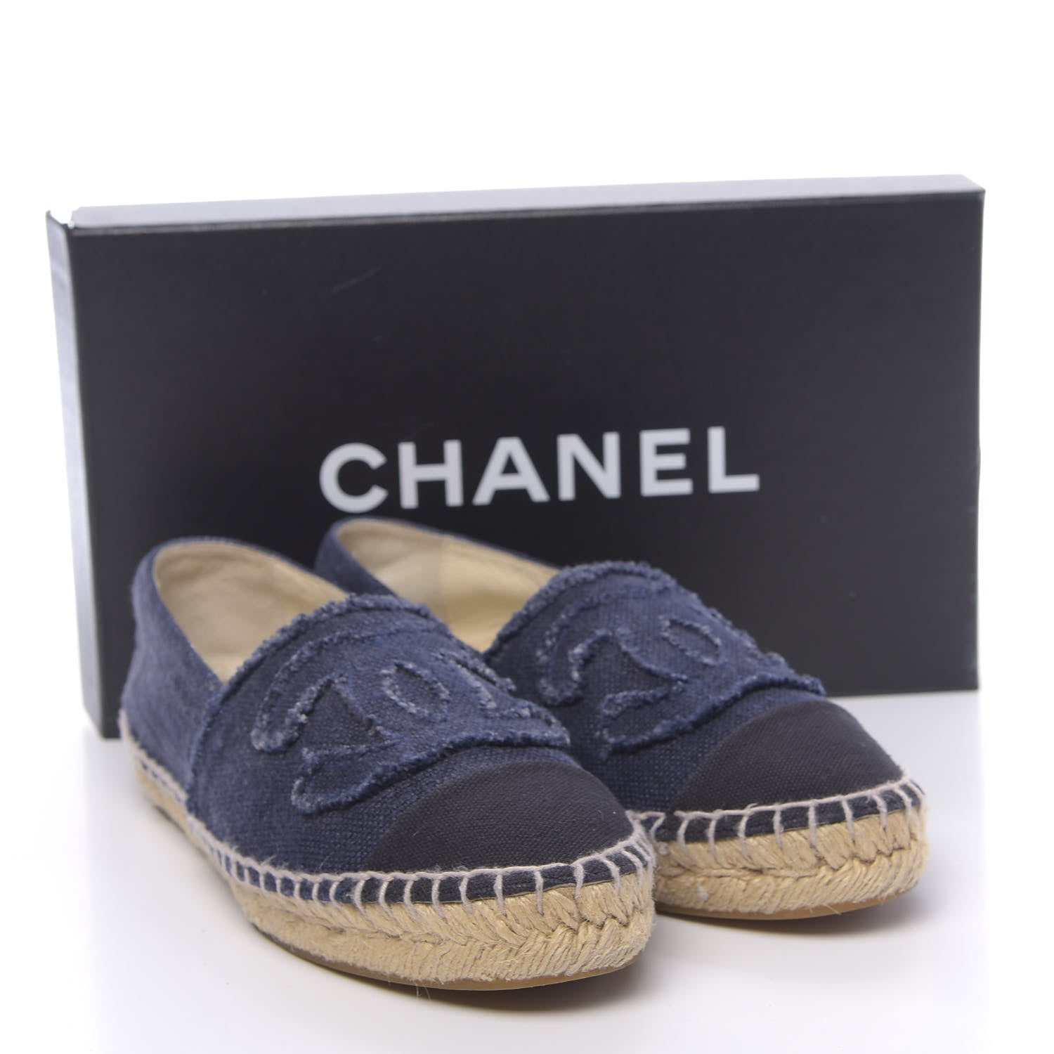 Chanel Denim Toile CC Espadrilles 36 Navy Black 14 of 14