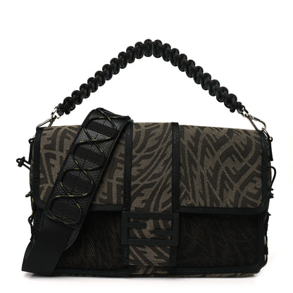 Fendi X SARAH COLEMAN Fabric Jacquard Vitello Grace FF Vertigo Woven Lanyard Large Baguette Tobacco Moro Black 1 of 11