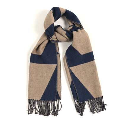 Hermes Cashmere Casaque Optique Muffler Bleu Beige Naturel 1 of 4