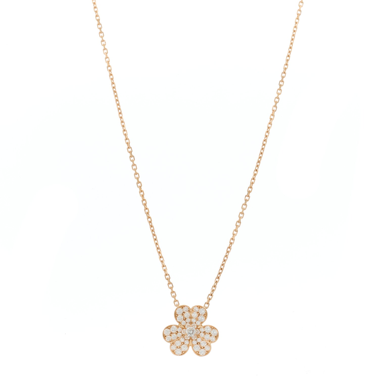 Van Cleef & Arpels 18K Rose Gold Diamond Small Frivole Pendant Pave Necklace 1 of 6