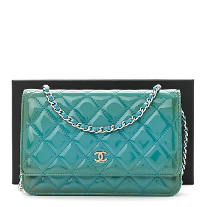 Chanel Patent Quilted Wallet On Chain WOC Turquoise Blue 13 of 13