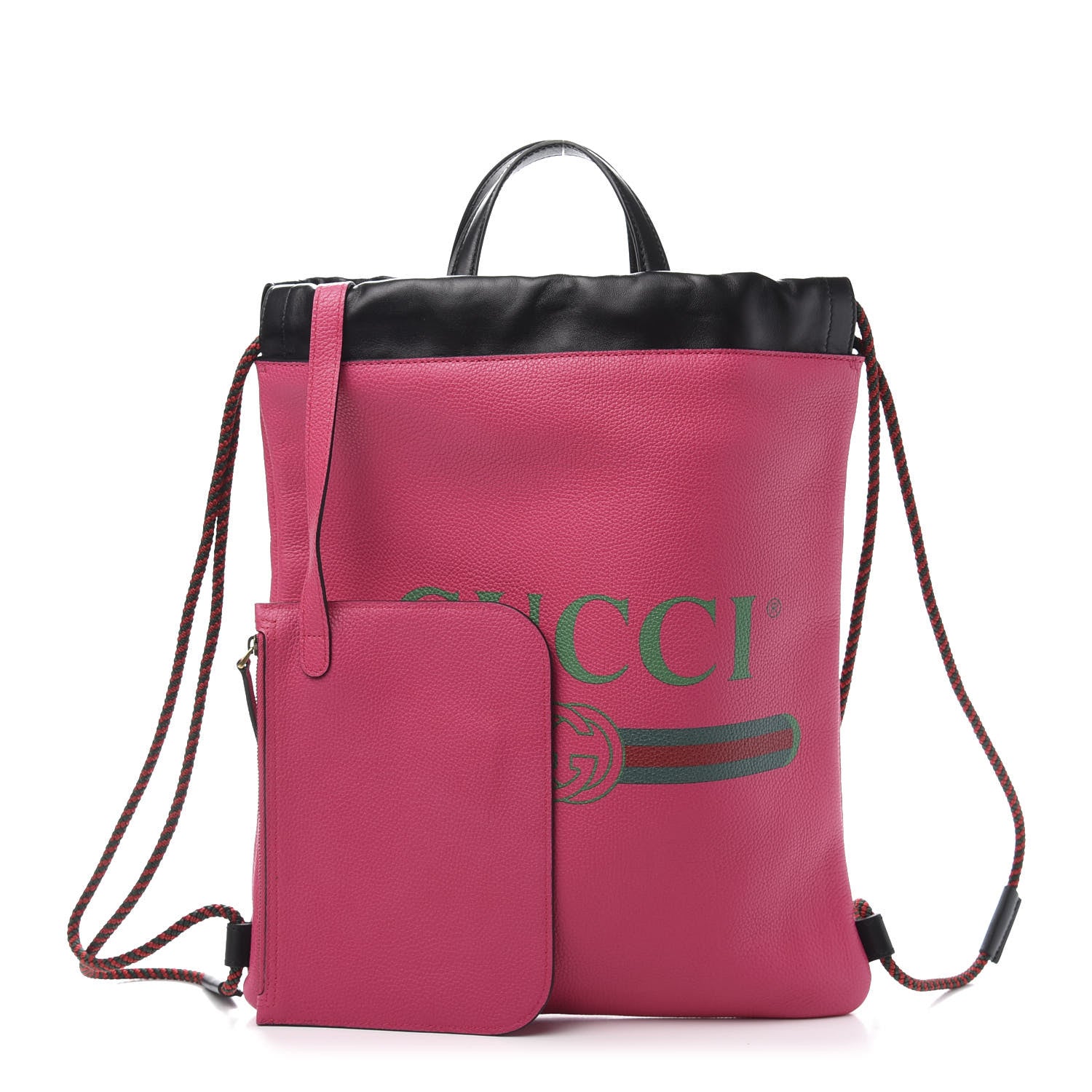 Gucci Grained Calfskin Logo Drawstring Backpack Box Pink Green Black 1 of 12