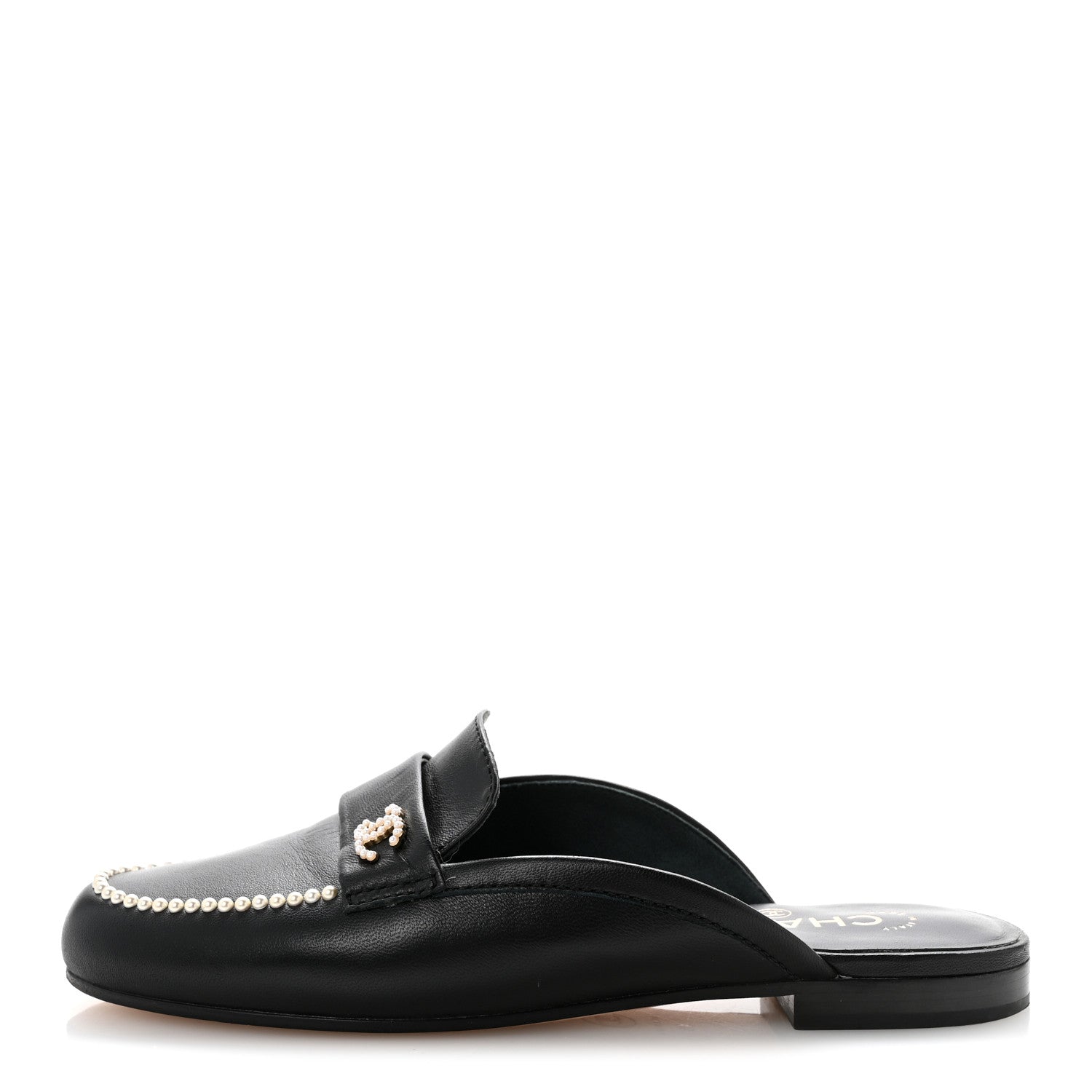 Chanel Lambskin Pearl CC Mules 38 Black 1 of 9