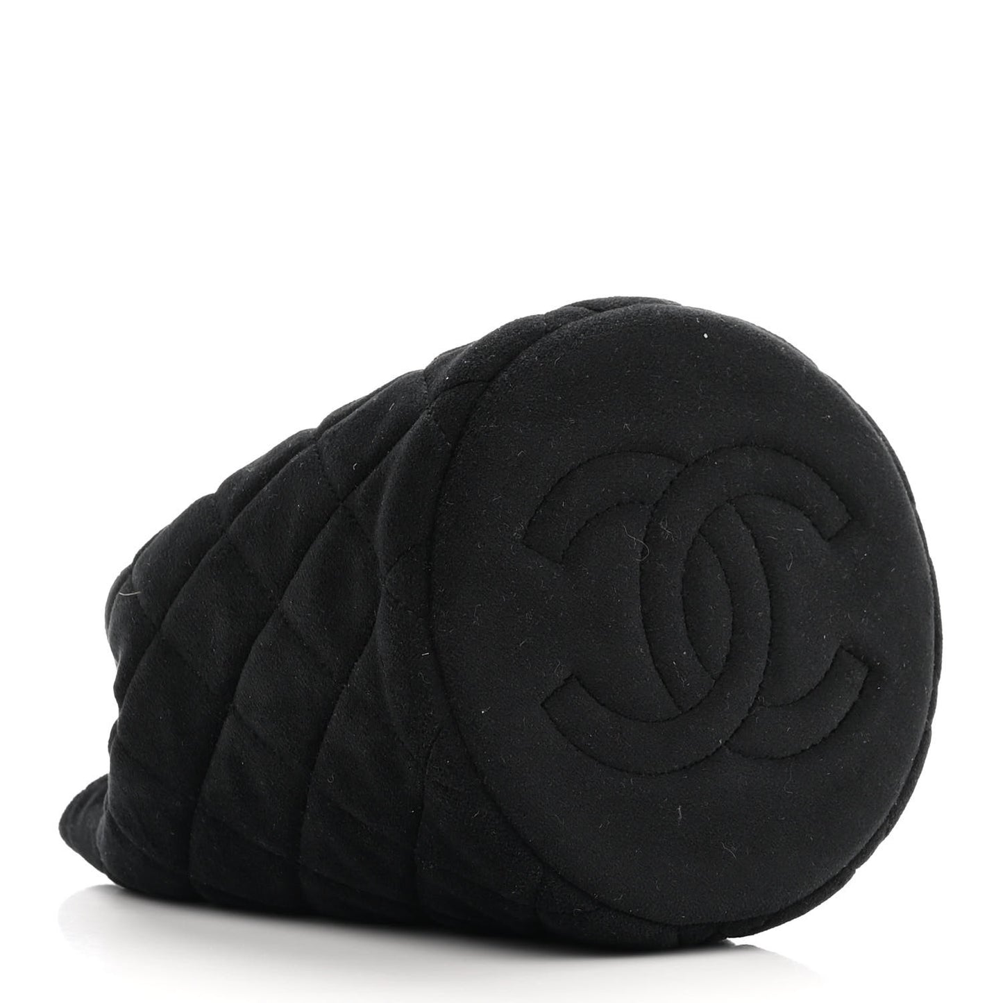 Velvet Quilted Pearl Crush Drawstring Bag Black