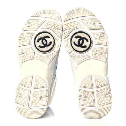 Chanel Suede Calfskin Lambskin High Top CC Sneakers 36 White Blue 5 of 7