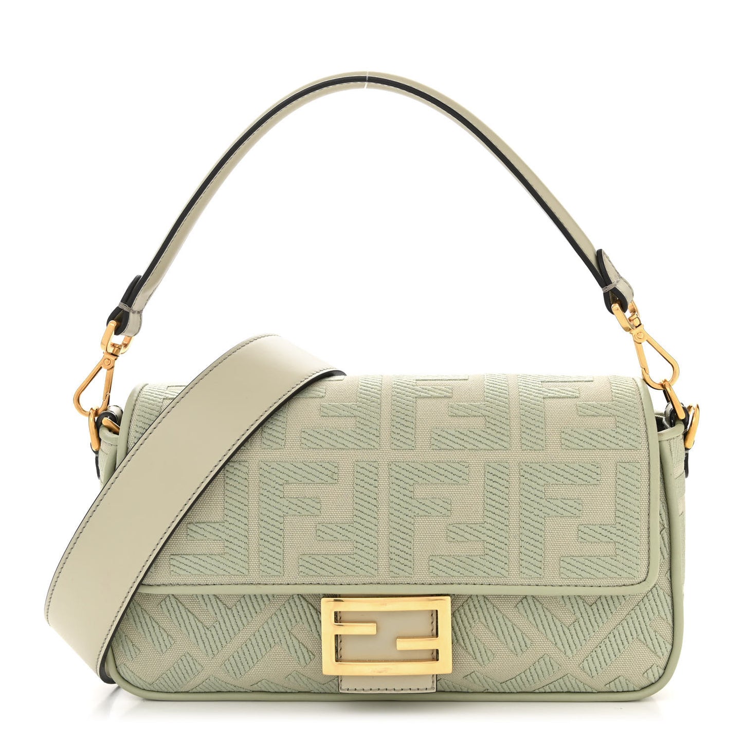 Canvas Vitello King FF Embroidered Baguette Green Tea