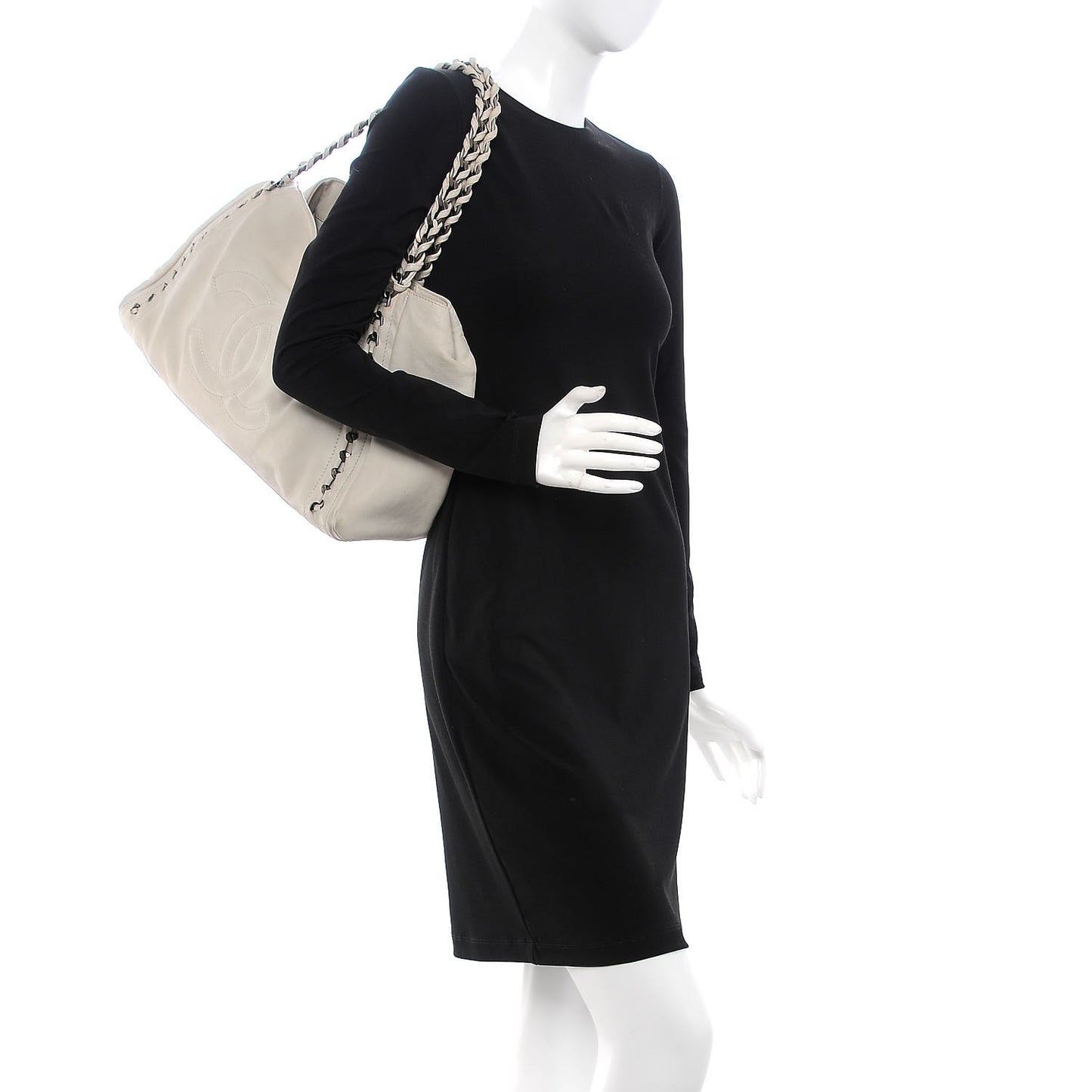 Calfskin Large East West Modern Chain Tote White