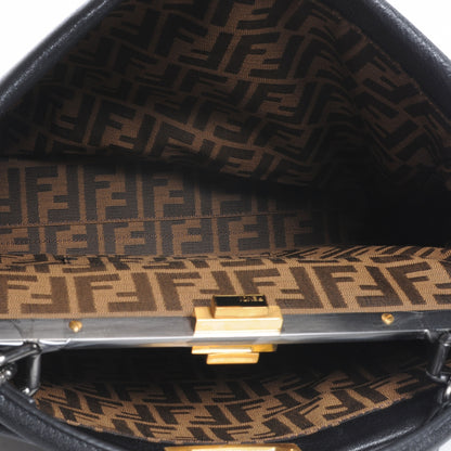 Fendi Goatskin Zucca Large Peekaboo Iconic Satchel Black Tobacco 5 of 9
