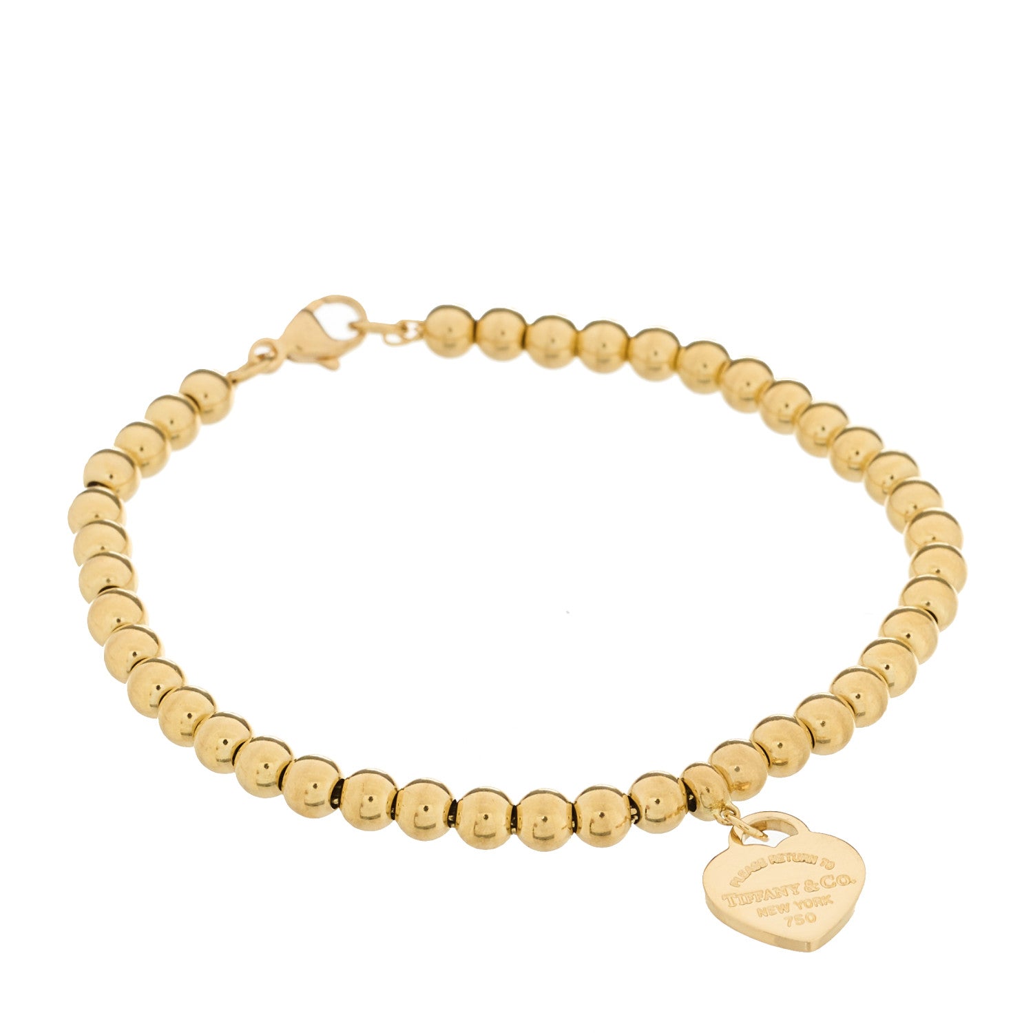 Tiffany 18K Yellow Gold 4mm Return To Tiffany Bead Heart Tag Bracelet 1 of 4