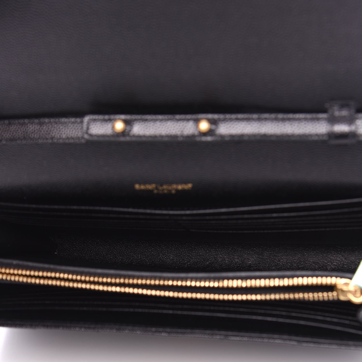 Saint Laurent Grain De Poudre Matelasse Chevron Monogram Chain Wallet Black 4 of 9