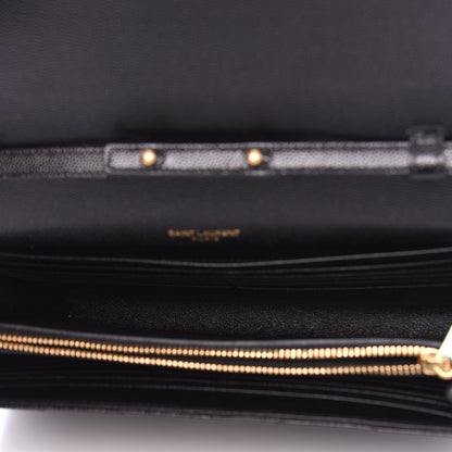 Saint Laurent Grain De Poudre Matelasse Chevron Monogram Chain Wallet Black 4 of 9