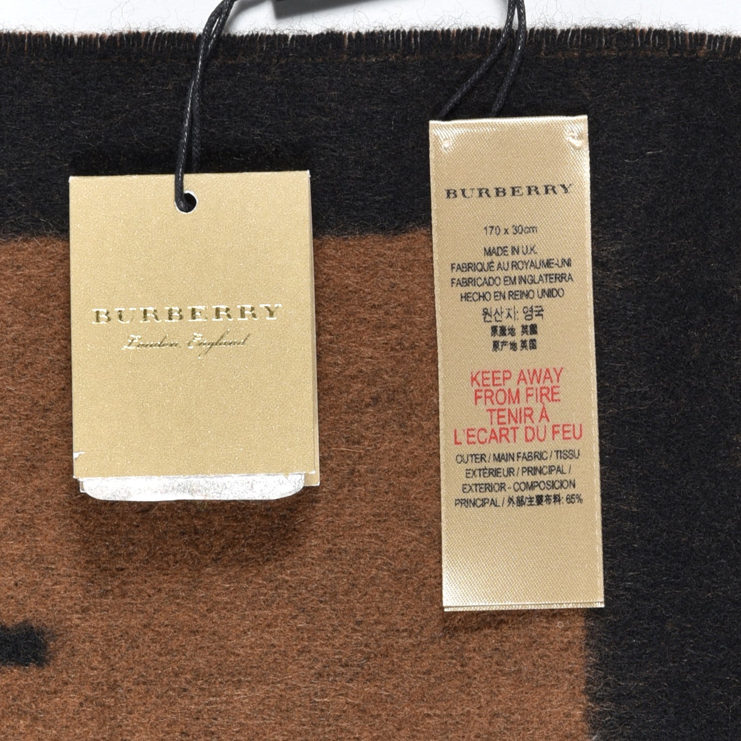 Burberry Wool Cashmere Logo Scarf Camel 4 of 5