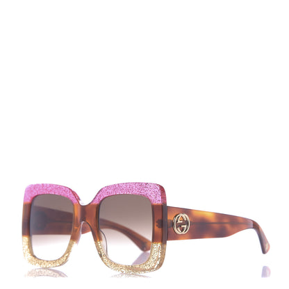 Gucci Acetate Square Frame Sunglasses GG0083S Glitter Pink Multi 1 of 7