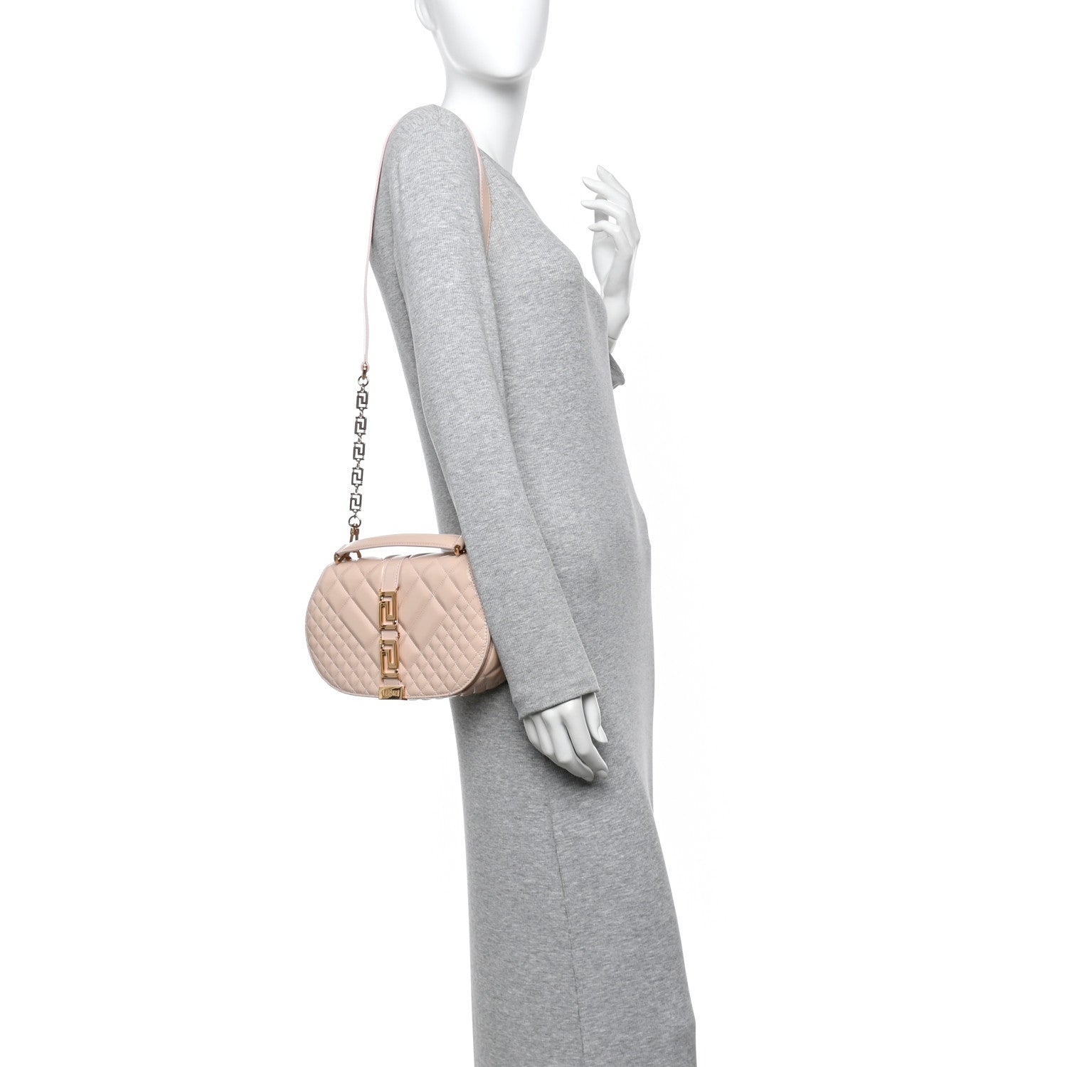 Versace Patent Quilted Greca Goddess Shoulder Bag Light Pink 2 of 10