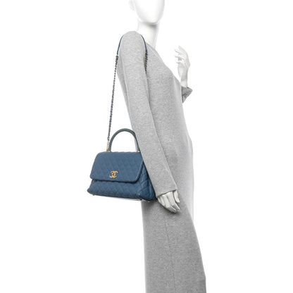 Chanel Caviar Quilted Lizard Embossed Small Coco Handle Flap Blue 2 of 10