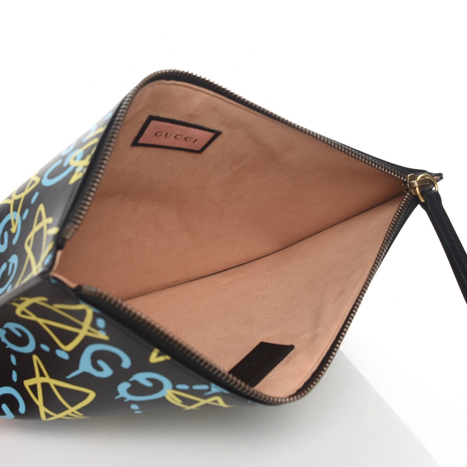 Gucci Calfskin GucciGhost Print Pouch Black New Acquamarine 5 of 9
