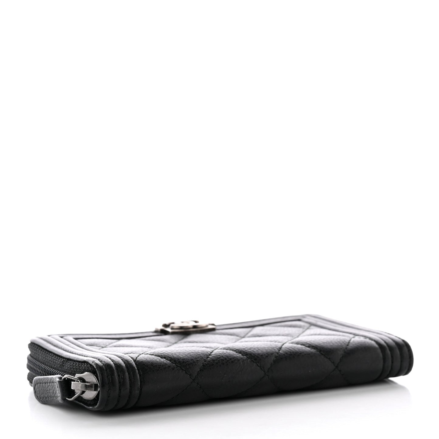 Caviar Quilted Boy Small Zip Around Wallet Black