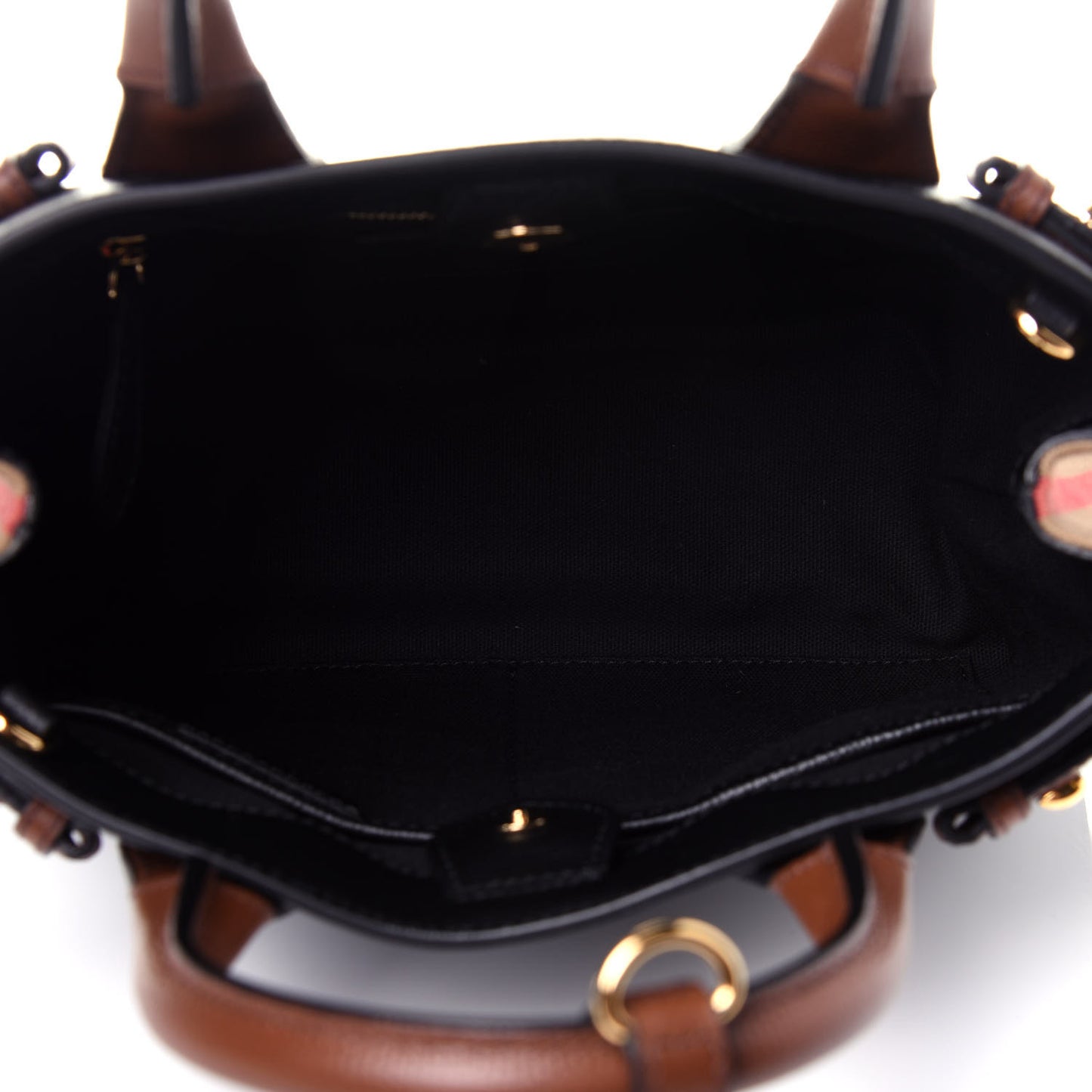 Derby Calfskin House Check Small Bi-Color Banner Tote Black Tan
