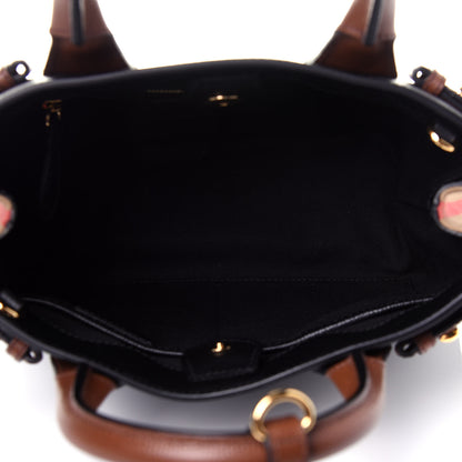 Burberry Derby Calfskin House Check Small Bi-Color Banner Tote Black Tan 6 of 12