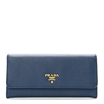 Prada Saffiano Metal Continental Flap Wallet Bluette Cobalto Turchese 1 of 14