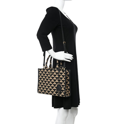 Prada Jacquard Saffiano Triangolo Symbole Embroidered Small Tote Black Corda 2 of 11