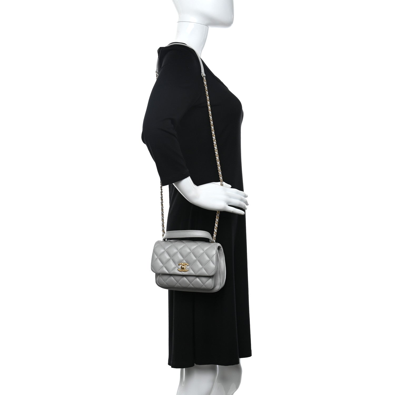 Chanel Calfskin Quilted Top Handle Flap Light Grey 2 of 11