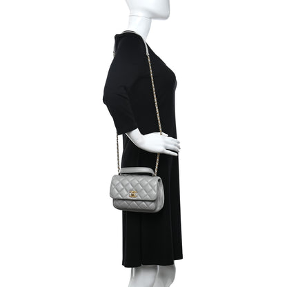 Chanel Calfskin Quilted Top Handle Flap Light Grey 2 of 11