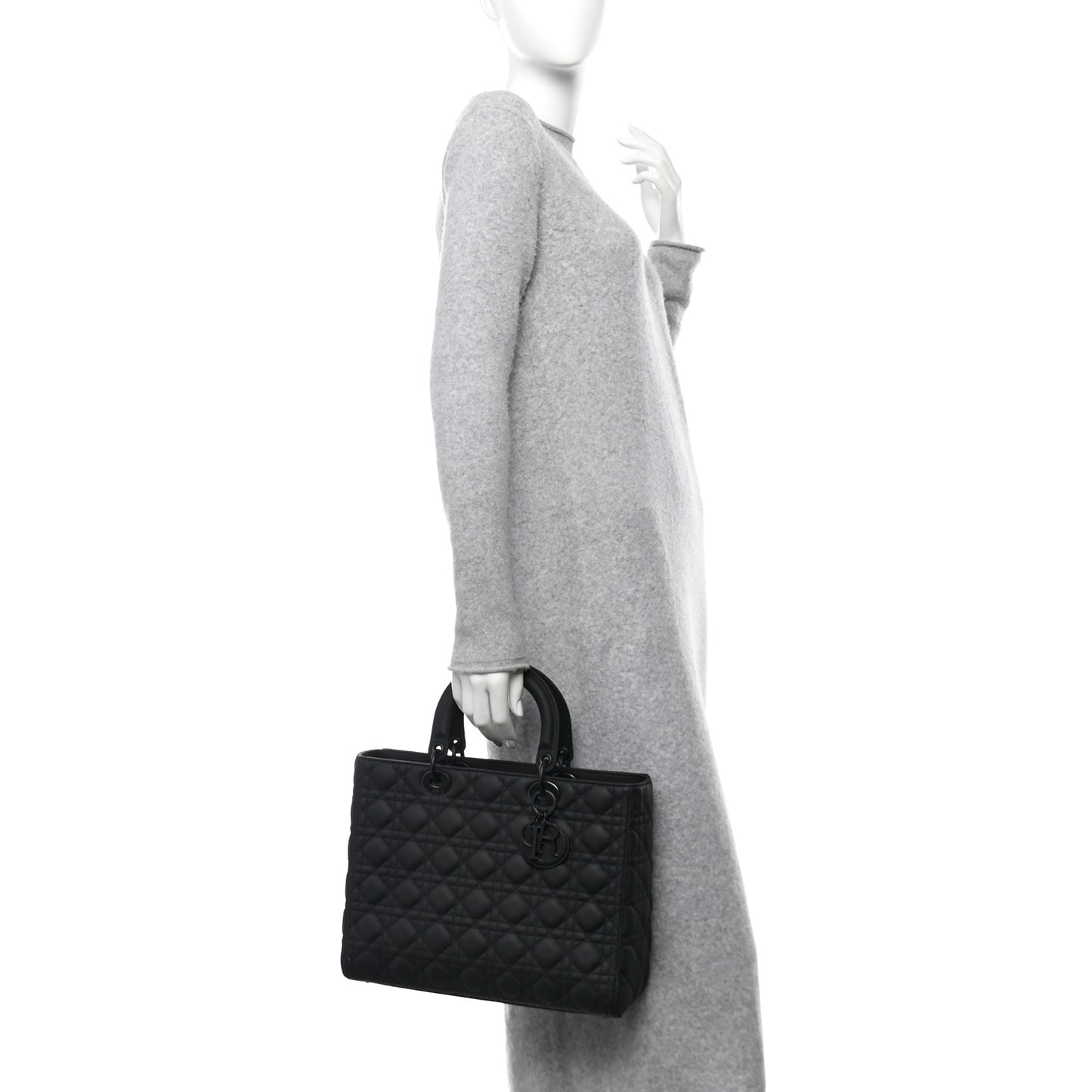 Ultra Matte Calfskin Cannage Large Lady Dior Black