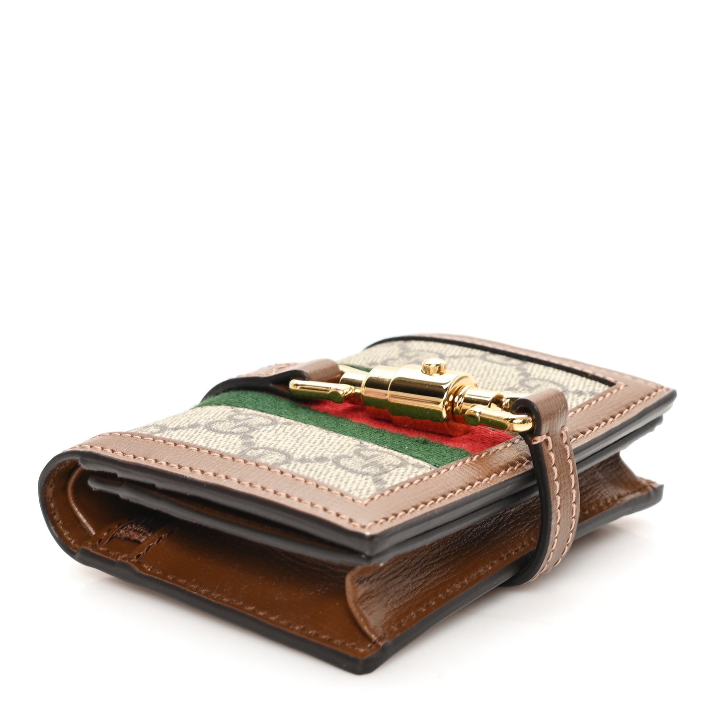 GG Supreme Monogram Textured Calfskin Web Jackie 1961 Card Case Beige Ebony Brown Sugar
