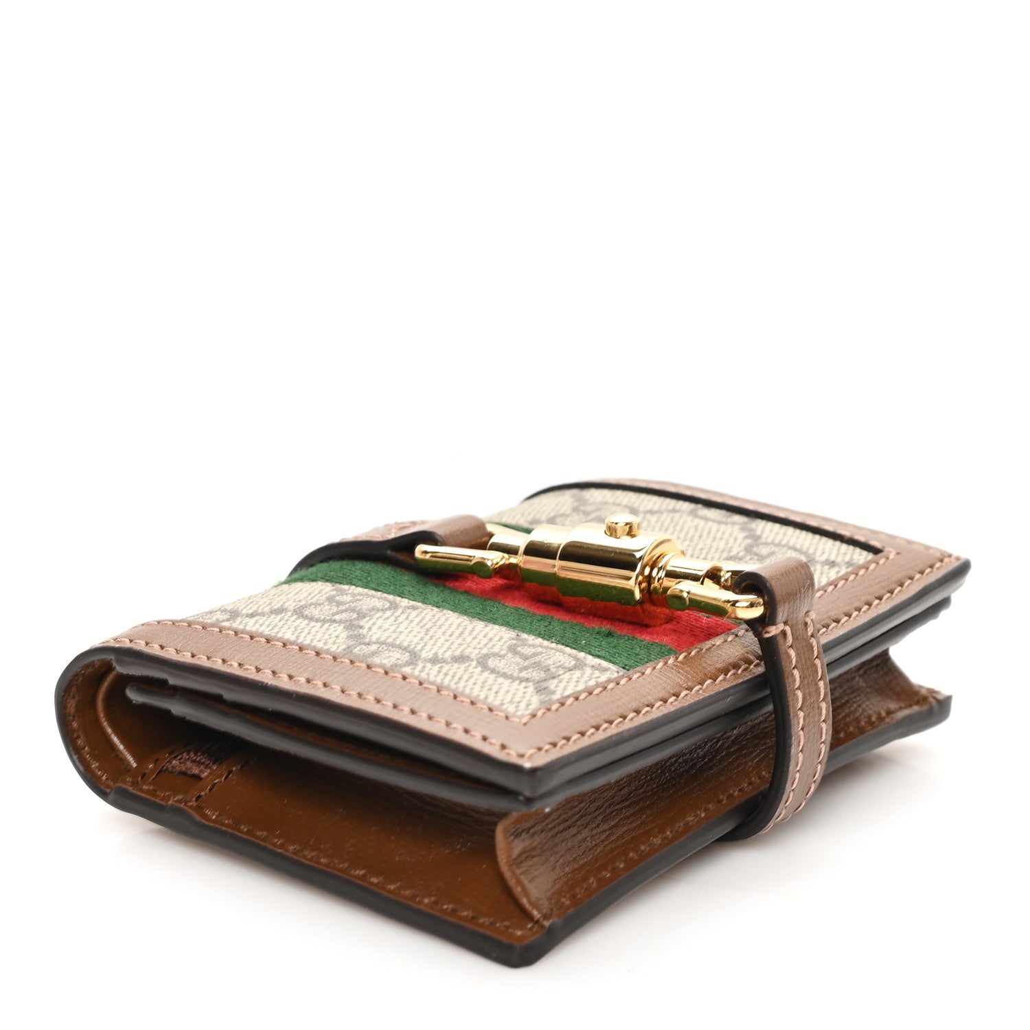 Gucci GG Supreme Monogram Textured Calfskin Web Jackie 1961 Card Case Beige Ebony Brown Sugar 4 of 7