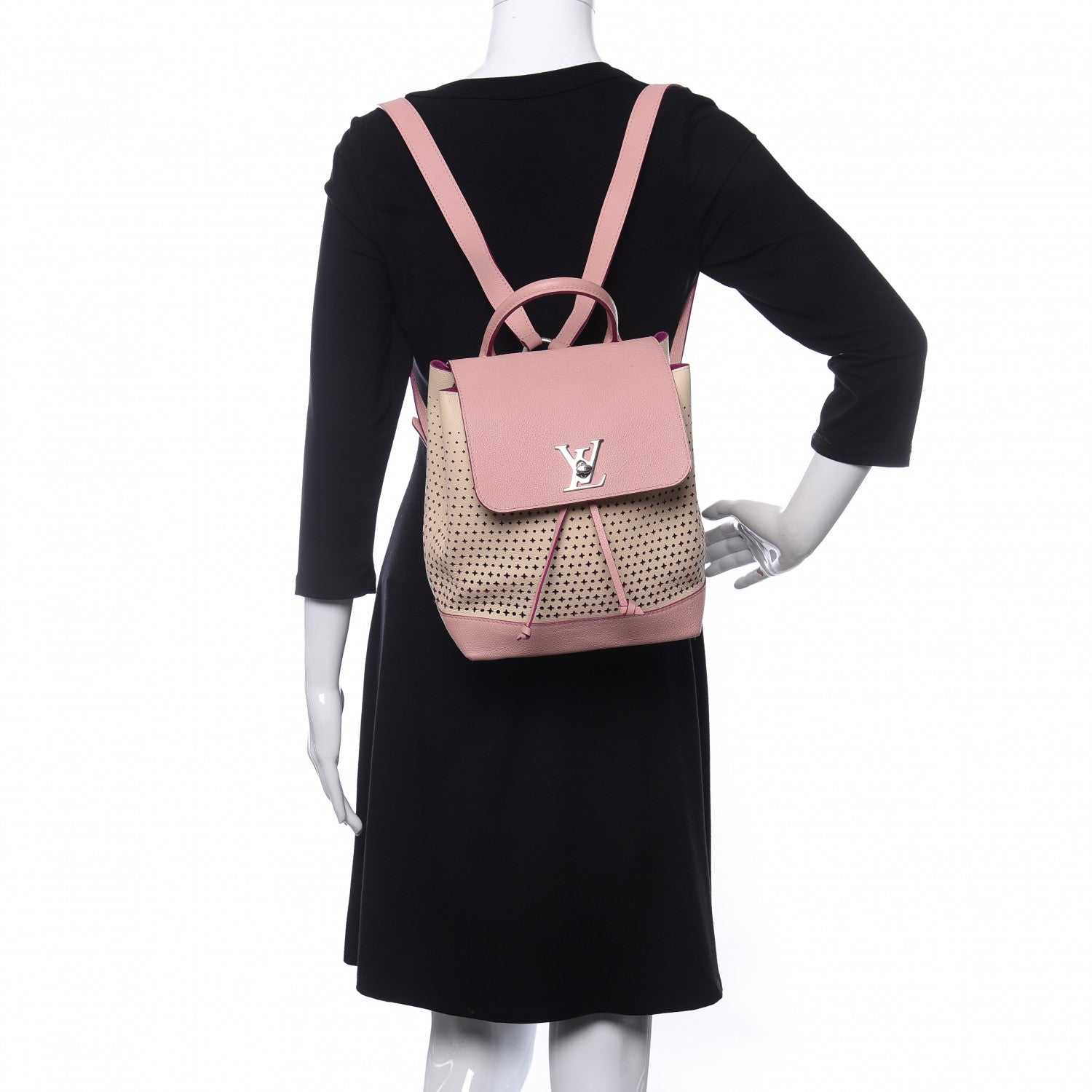 Louis Vuitton Perforated Calfskin Lockme Backpack Rose Poudre Creme 2 of 10