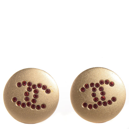 Chanel CC Crystal Clip On Earrings Red Gold 1 of 4