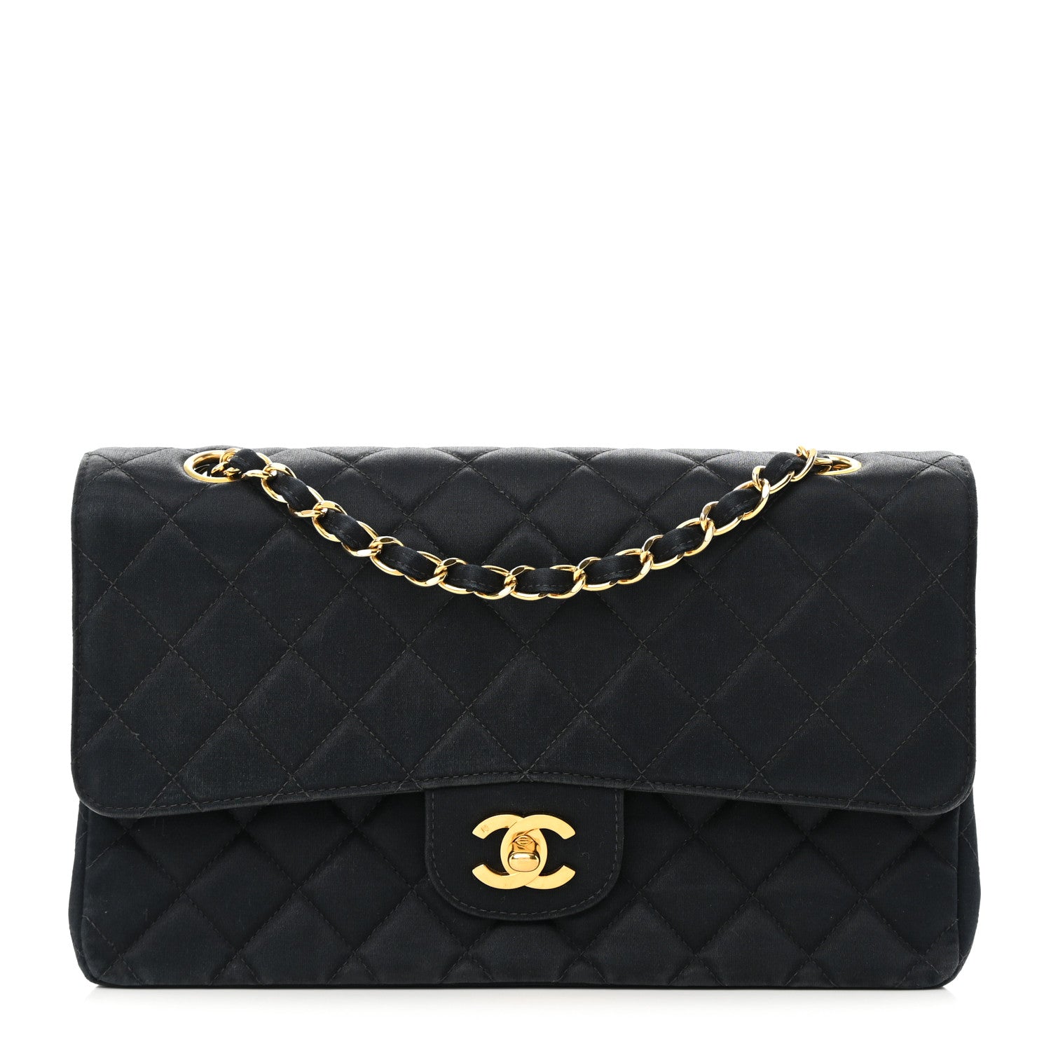 Chanel Satin Quilted Medium Double Flap Black 1 of 18