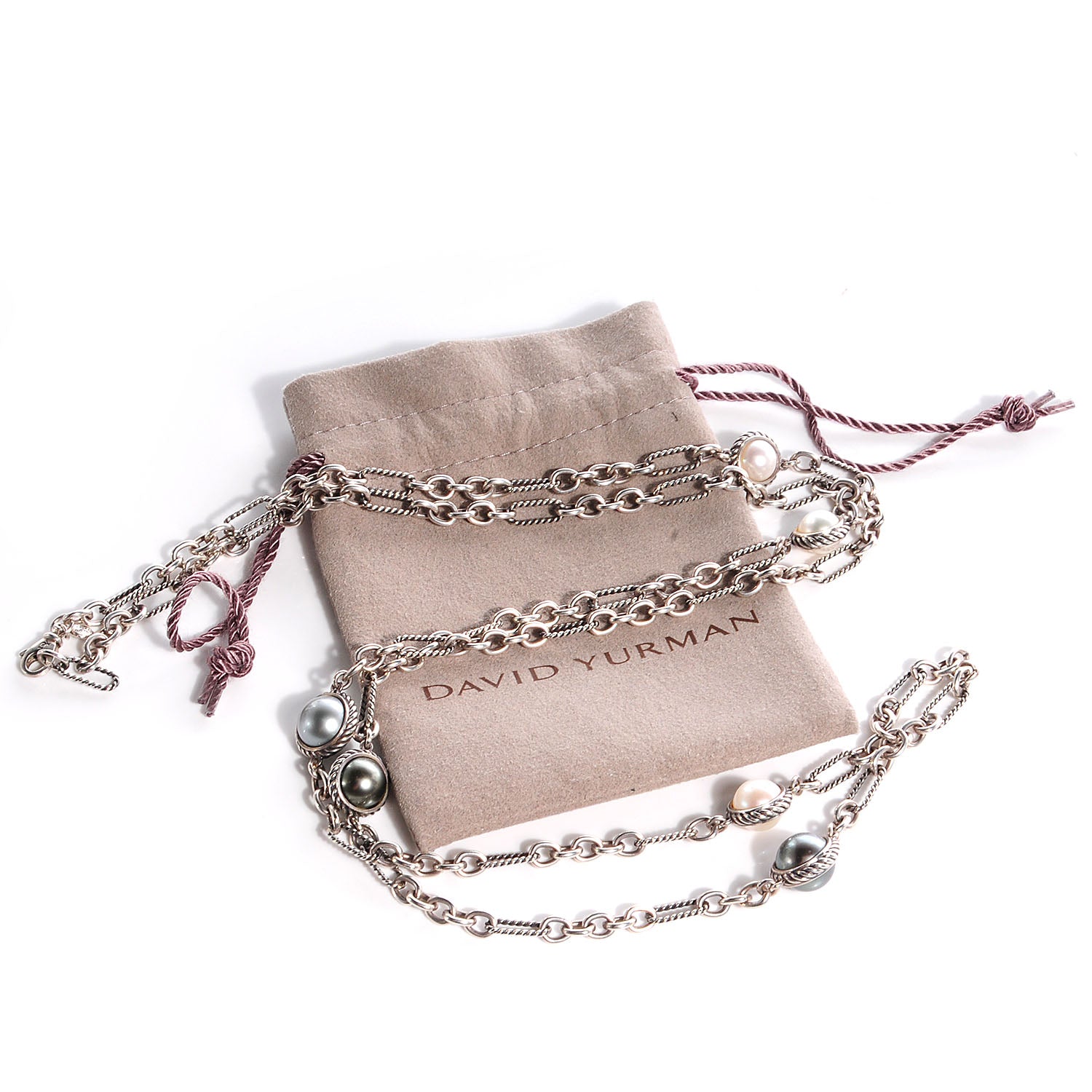 David Yurman Sterling Silver Pearl Cable Classics Figaro Chain Necklace 5 of 5
