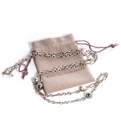 David Yurman Sterling Silver Pearl Cable Classics Figaro Chain Necklace 5 of 5