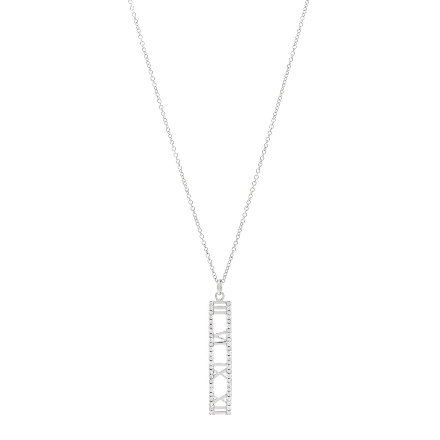 18K White Gold Diamond Narrow Atlas Bar Pendant Necklace