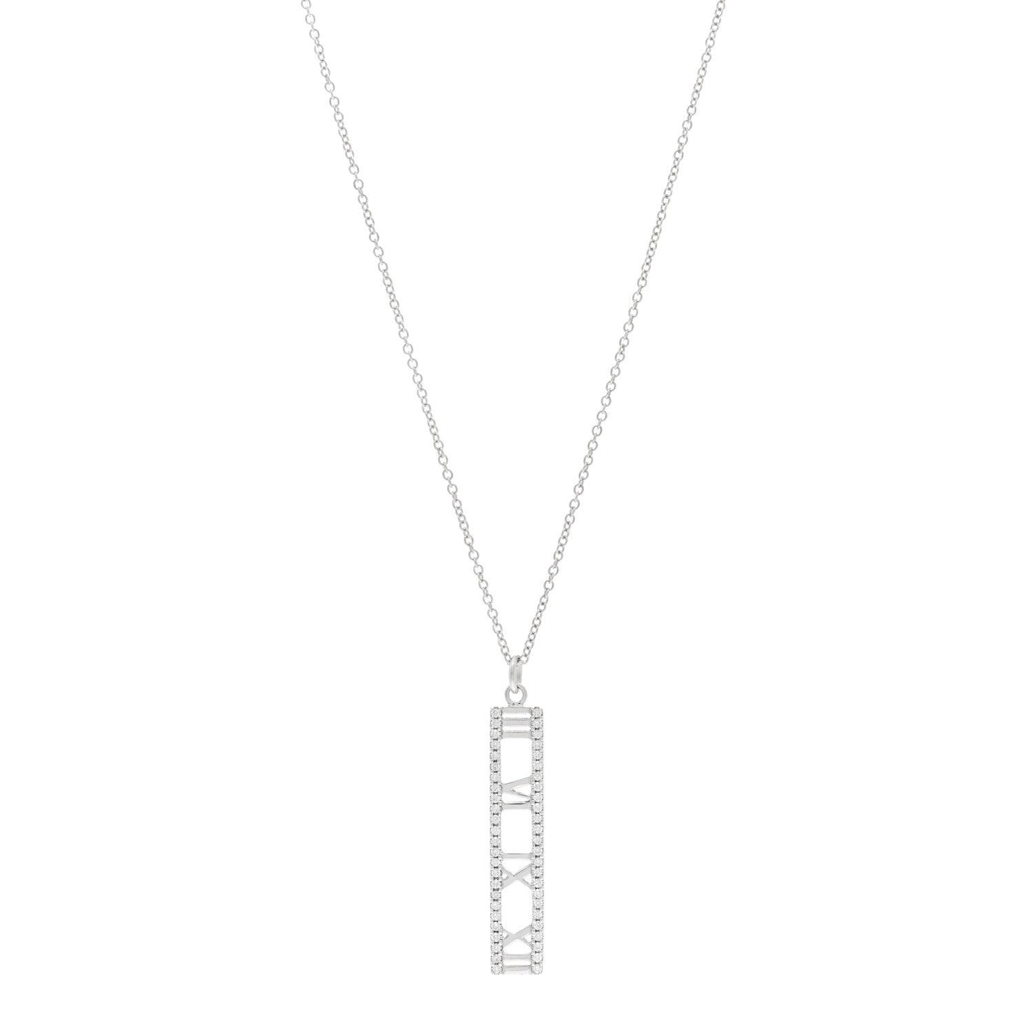 Tiffany 18K White Gold Diamond Narrow Atlas Bar Pendant Necklace 1 of 5