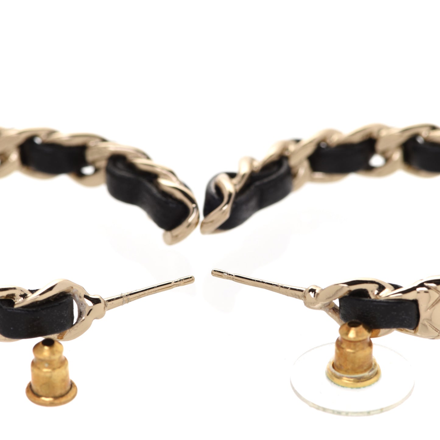 Lambskin CC Turnlock Chain Hoop Earrings Gold Black