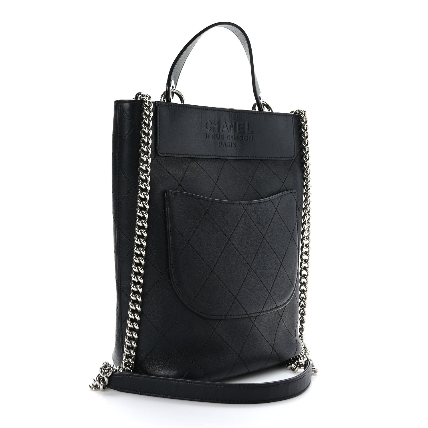 Chanel Calfskin Stitched Bucket Bag Black 3 of 9