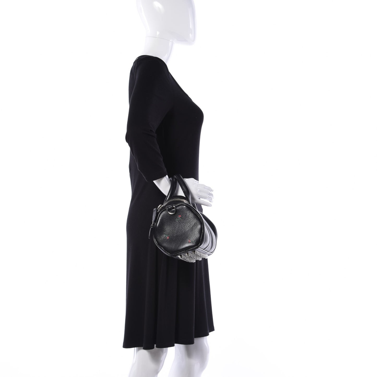 Pebbled Lambskin Rose Printed Mini Rockie Black Silver Hardware