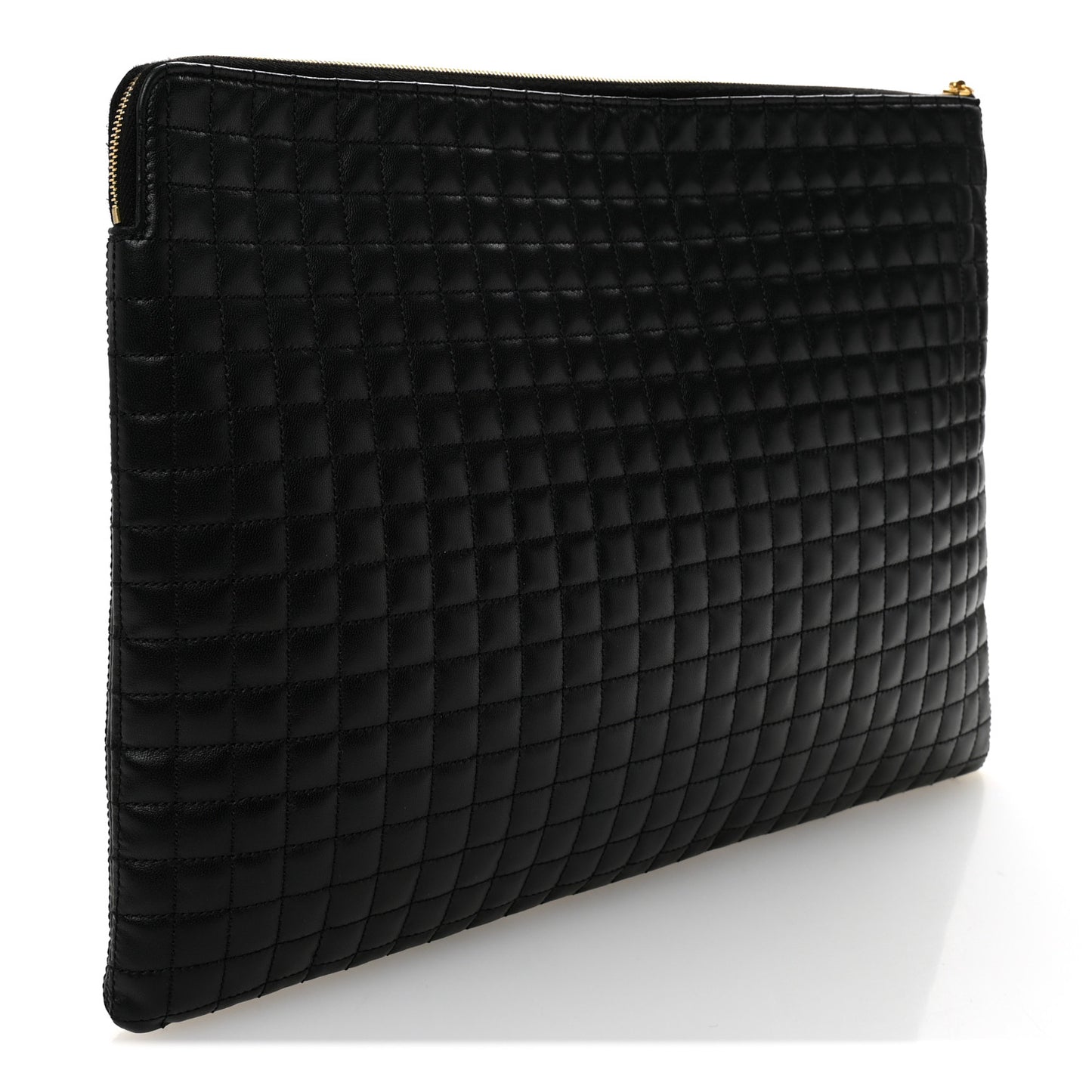 Calfskin Quilted C Charm Pouch Black