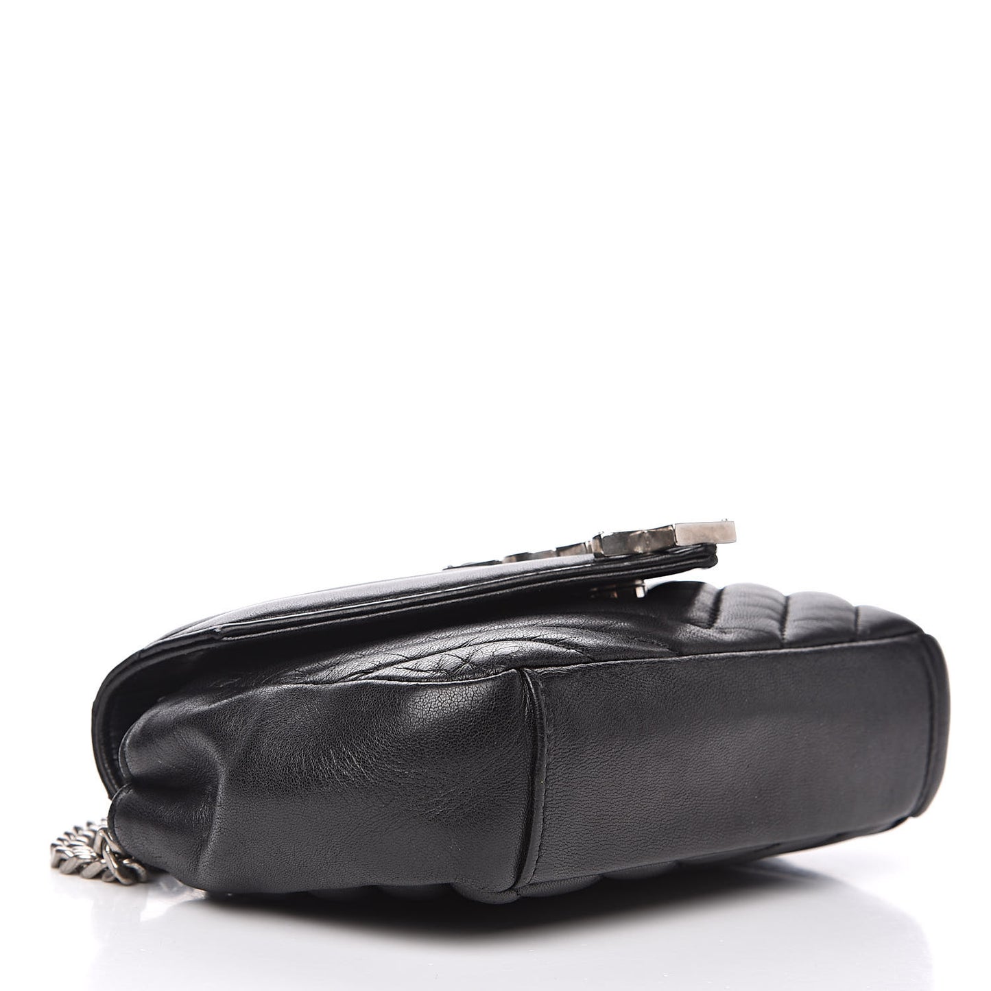 Grained Calfskin Matelasse Chevron Monogram Classic Baby Chain Bag Black