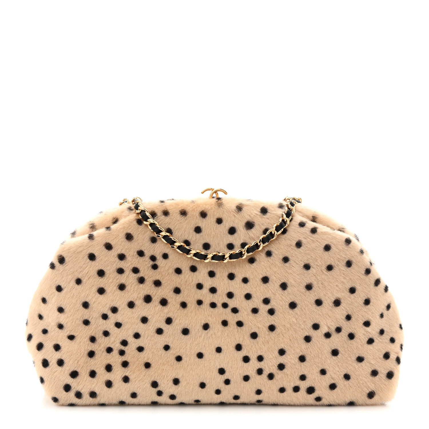 Chanel Pony Hair Cheetah Printed Lambskin Clutch With Chain Beige Black 1 of 10