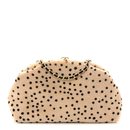 Chanel Pony Hair Cheetah Printed Lambskin Clutch With Chain Beige Black 1 of 10