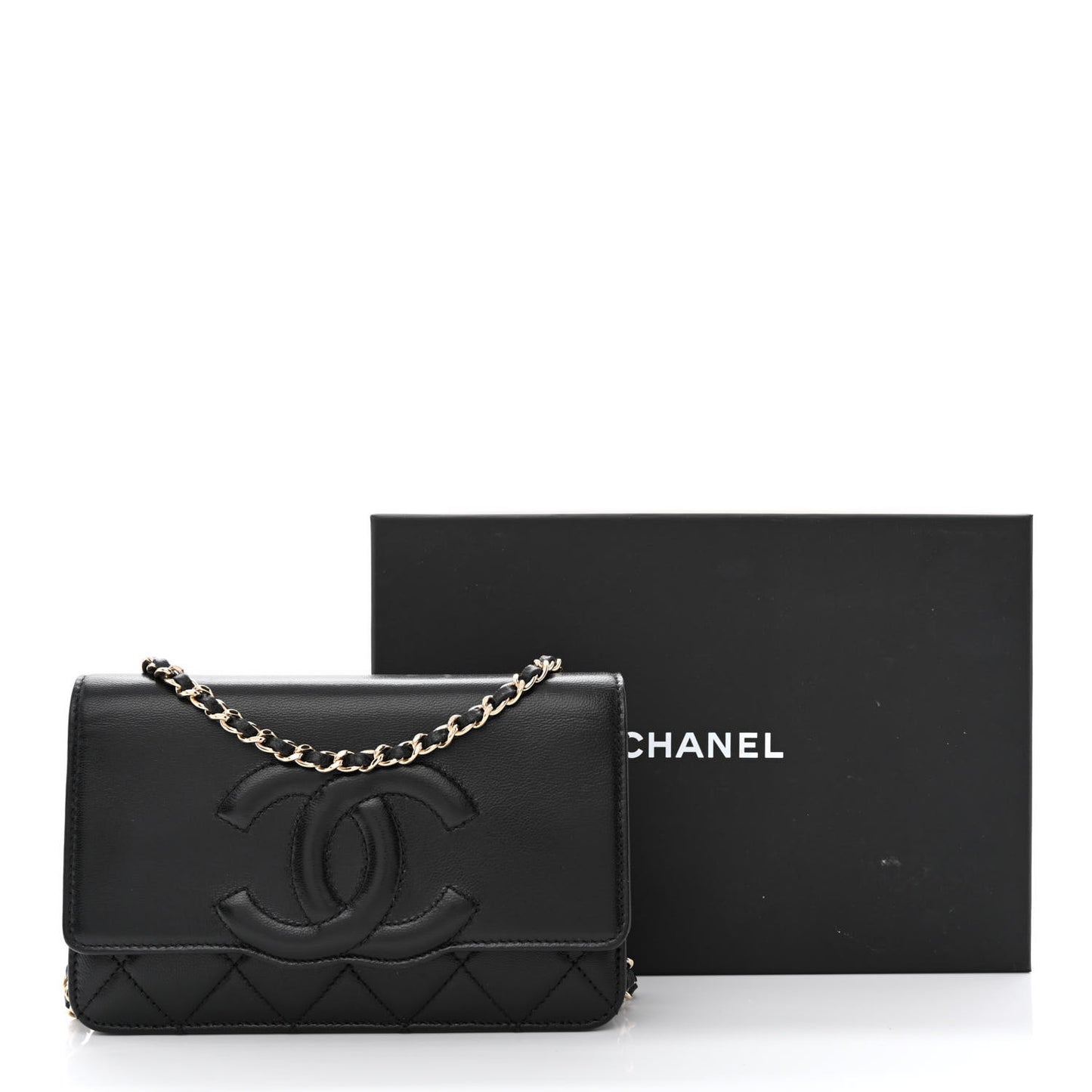 Goatskin Quilted Timeless CC Wallet On Chain WOC Black