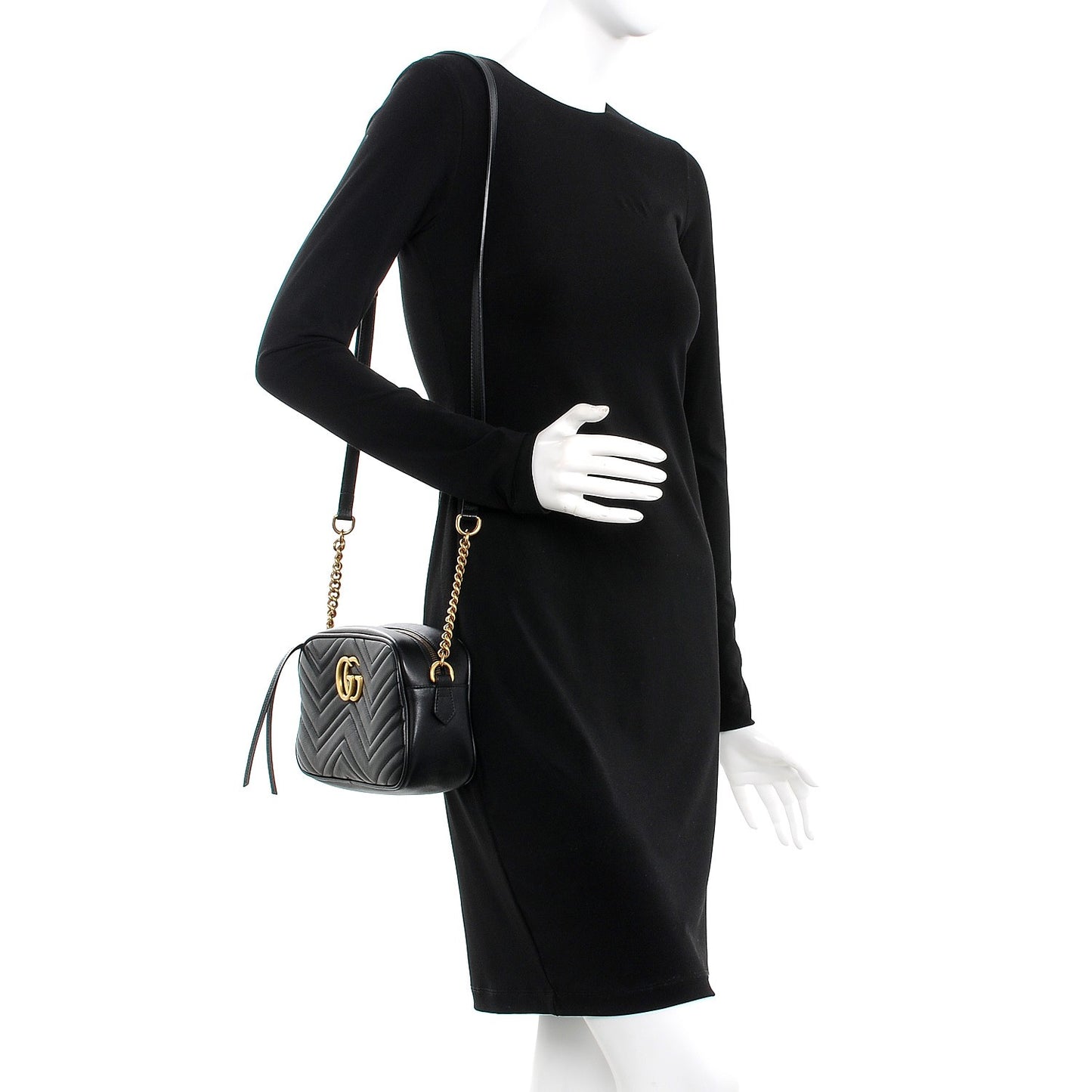 Calfskin Matelasse Small GG Marmont Chain Shoulder Bag Black